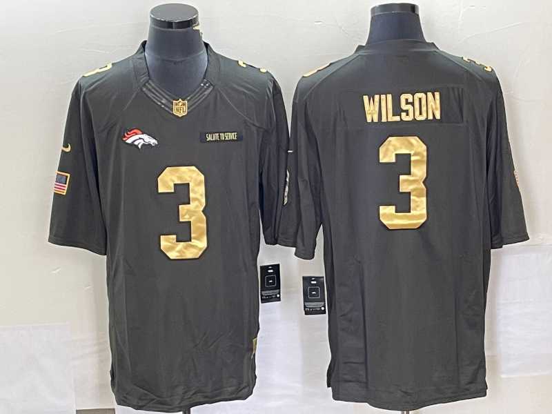 Mens Denver Broncos #3 Russell Wilson Green Gold Salute To Service Stitched Nike Limited Jersey->denver broncos->NFL Jersey